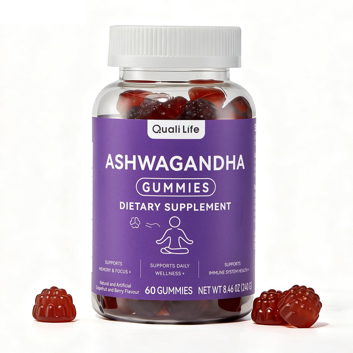 QualiLife Ashwagandha Gummies for Relax & Cortisol Support – High Strength Root Extract with Cranberry & Chaste Tree, Grapefruit & Berry Flavour – Vegan, Non-GMO, Gluten-Free – 60 Gummies (30 Days) QualiLifeBuy Supplements Australia