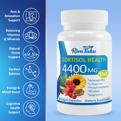 RimTuku Cortisol Supplements for Women & Men -15-in-1 Cortisol Detox for Women, Cortisol Manager & Reducer with Ashwagandha, Rhodiola Rosea Supports Stress Relief, Adrenal Balance, 120 Capsules RimTukuBuy Supplements Australia