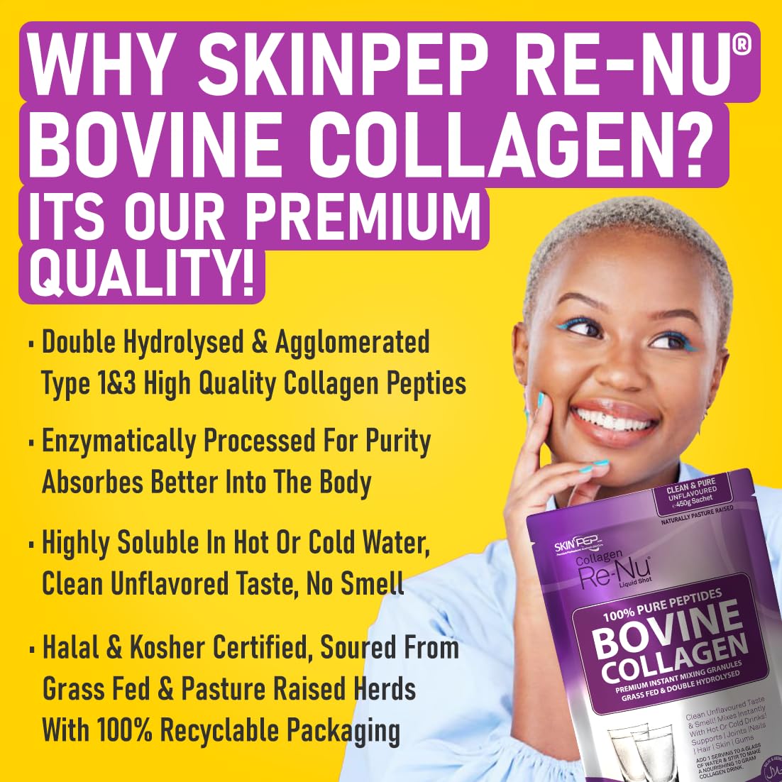 Collagen Powder, Ultra Premium Hydrolysed Bovine Collagen Peptides by SkinPep Skin PepBuy Supplements Australia