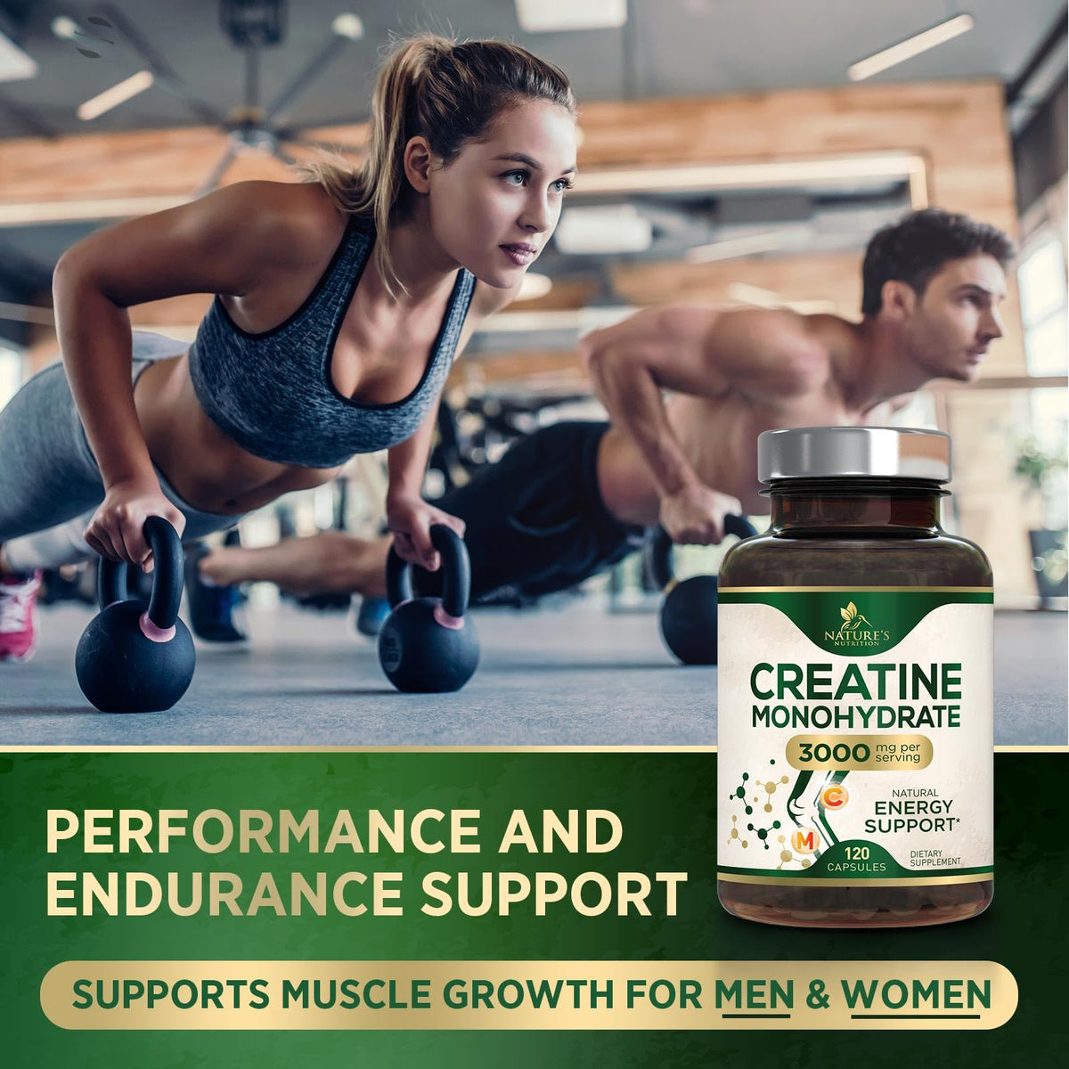 Creatine Monohydrate Capsules 3000mg Per Serving – Micronized Creatine Powder - Supports Lean Muscle, Strength, Energy, & Endurance - Nature's Supplement, Non-GMO, Bottled in USA - 120 Capsules Nature's NutritionBuy Supplements Australia