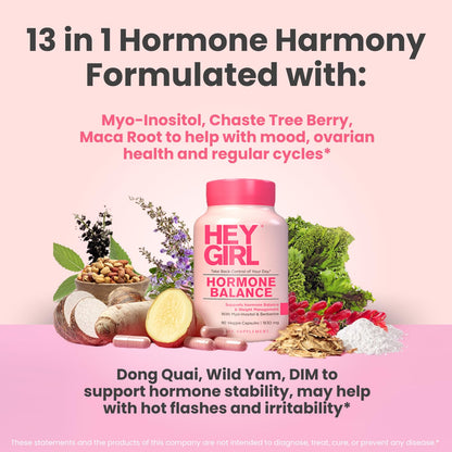 Hey Girl Hormone Balance for Women – 13-in-1 Menopause, PMS & Cycle Support – Mood & Hot Flash Support – w Myo-Inositol, Berberine, Maca Root, Black Cohosh, DIM, Dong Quai HEY GIRL NUTRITIONBuy Supplements Australia