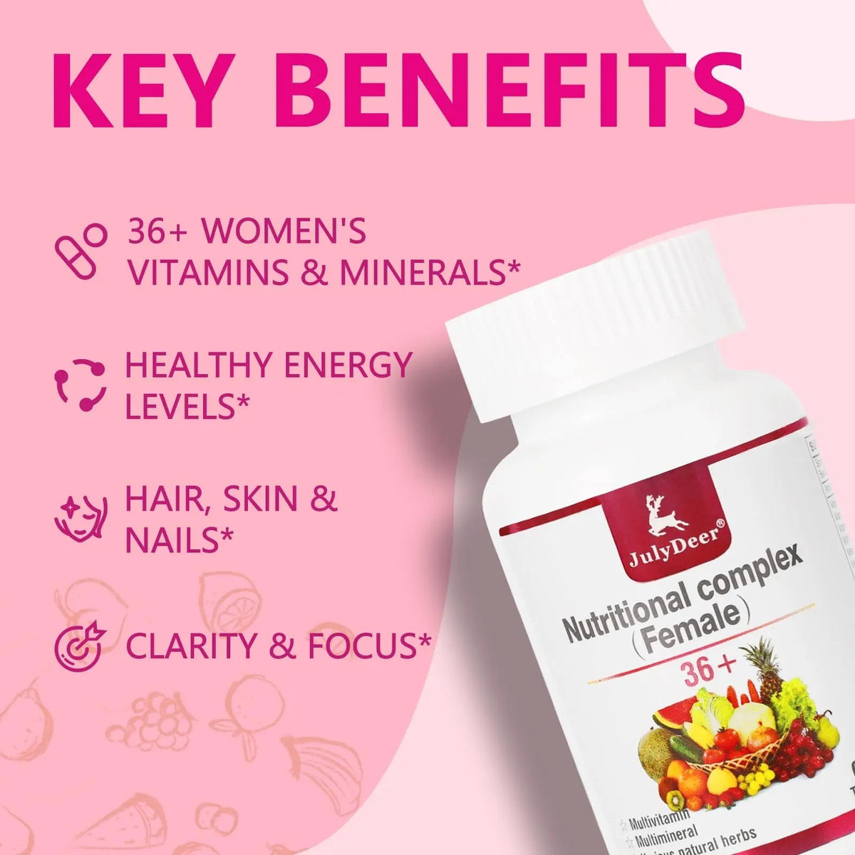 JulyDeer One Daily Tablet Multivitamin for Women - Complete Multimineral with Vitamin A, C, D, E and B-Complex, Zinc & More for Women's Immunity JulyDeer