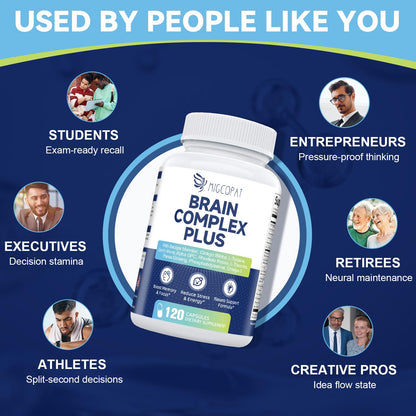 Brain Supplements for Memory & Focus - Nootropic with Bacopa Monnieri, Lion's Mane, Alpha GPC, Phosphatidylserine | Supports Mental Clarity & Cognitive Function | Vitamin B6 & B12-120 Capsules MigcopatBuy Supplements Australia