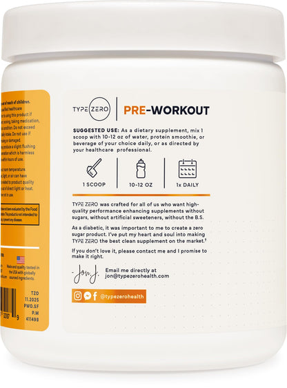 Type Zero Clean Stim Free Pre Workout Powder + Nitric Oxide Booster with L-Citrulline Malate, Arginine AKG, Beta Alanine - Caffeine & Stimulant Free - Pineapple Mango Flavor, 21 Servings Type ZeroBuy Supplements Australia