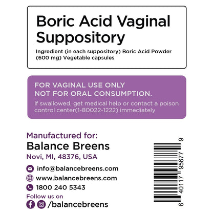 Boric Acid Suppositories for Women, 600 mg, 30 Vaginal Use Capsules - pH Balance Pills, Intimate Health Support, Yeast Infection Treatment, Made in USA (Pack of 1) BalancebreensBuy Supplements Australia