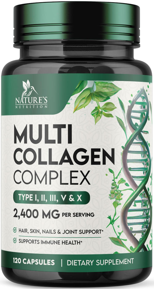 Multi Collagen 2400mg - Advanced Formula Types I, II, III, V, X - Hydrolyzed Multi Collagen Pills - Collagen Peptides Supplements for Women & Men - Hair, Skin, & Nail Support Supplement - 120 Capsules Nature's NutritionBuy Supplements Australia