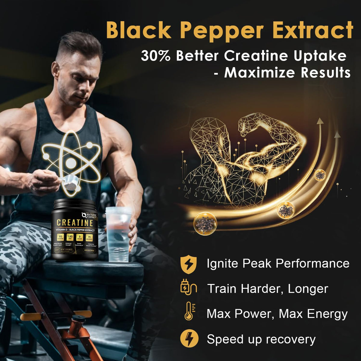 Micronized Creatine Monohydrate for Women and Men, Creatine Powder for Men-Women for Improve Performance and Strength, Support Muscle Growth and Workout Recovery, 6.5g per Servings, 75 Servings NATURE TARGETBuy Supplements Australia