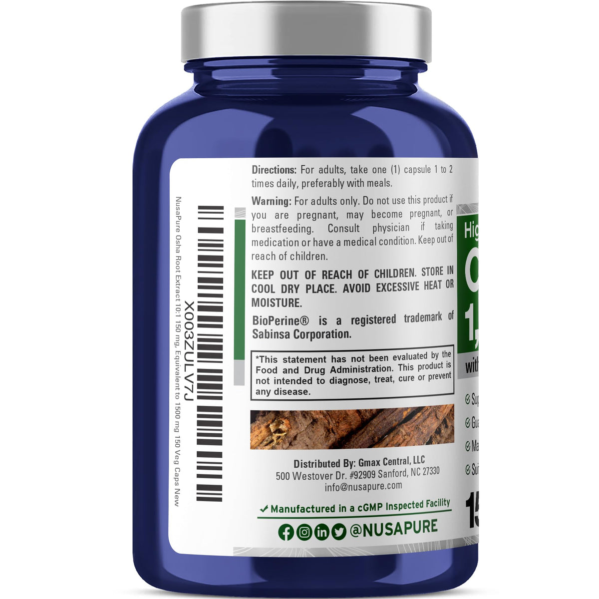 NusaPure OSHA Root Extract 1500 mg per Vegan Caps - 150 Count (10:1 Extract, Non-GMO, Vegan, Bioperine) Ligusticum Porteri NusaPureBuy Supplements Australia