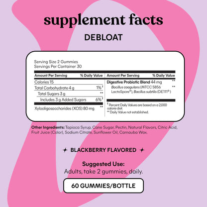 Lemme Debloat - Digestive & Gut Health Gummies with 2 Clinically Studied Probiotics & Prebiotic, Vegetarian, Gluten Free, Non GMO, BlackBerry Flavor (60 Count) LemmeBuy Supplements Australia