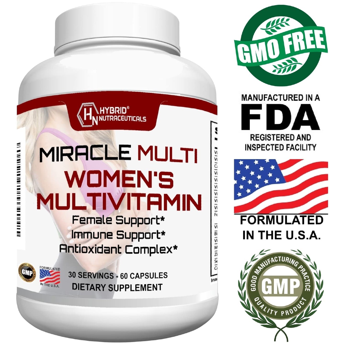 MiracleMulti Multivitamin for Women - Female Support Formula, Immune Support, Minerals, Biotin, Antioxidants & Superfoods Blend – 60 Capsules Hybrid NutraceuticalsBuy Supplements Australia