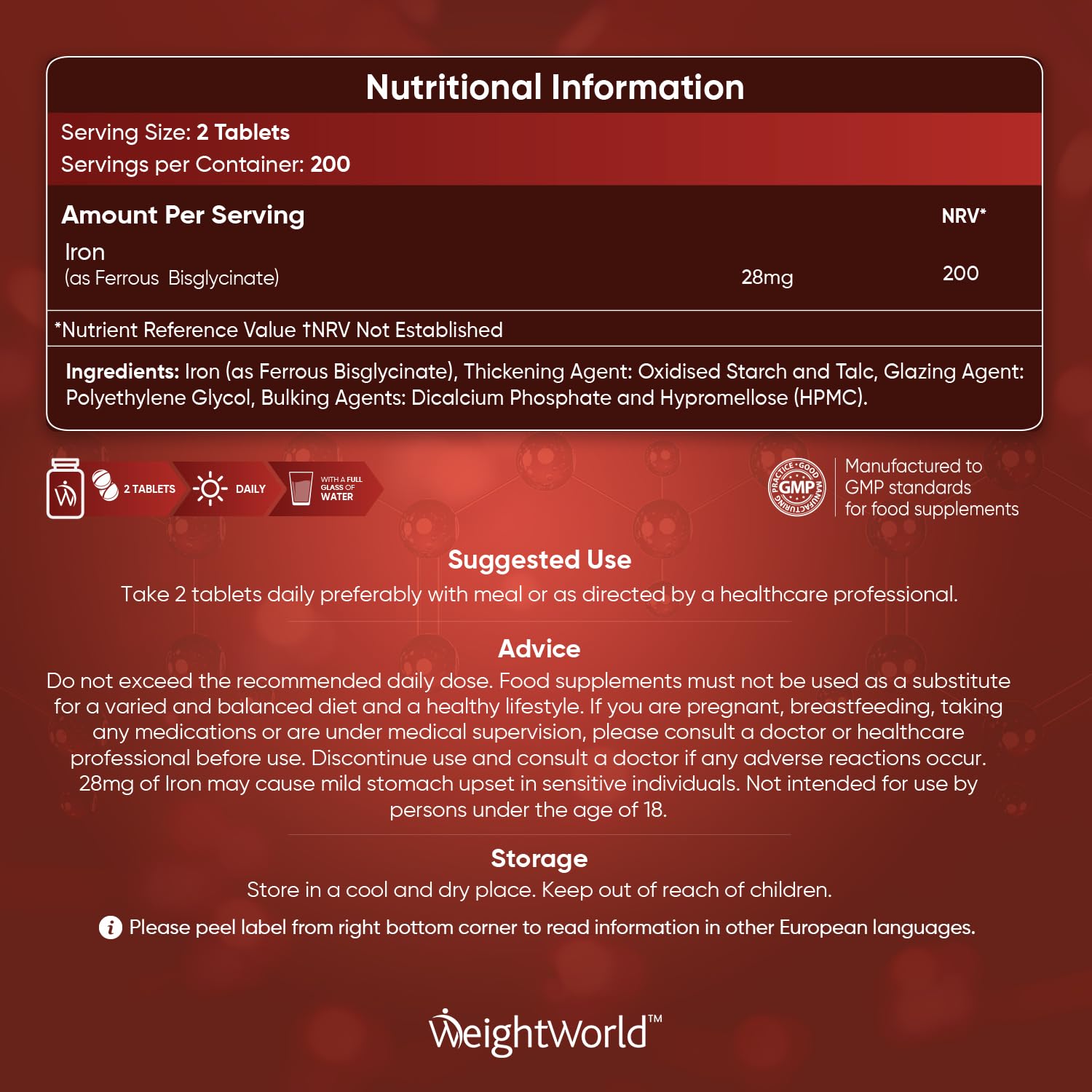 Gentle Iron Tablets High Strength 28mg - 400 Tablets (6+ Months Supply) - Vegan Iron WeightWorldBuy Supplements Australia