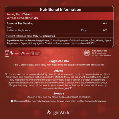 Gentle Iron Tablets High Strength 28mg - 400 Tablets (6+ Months Supply) - Vegan Iron WeightWorldBuy Supplements Australia