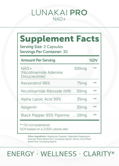 Lunakai PRO USA Made Dual-Pathway NAD+ Formula with NR & Resveratrol – Natural NAD Supplement for Women & Men – Healthy Aging & Cellular Health Support, 60ct LunakaiBuy Supplements Australia