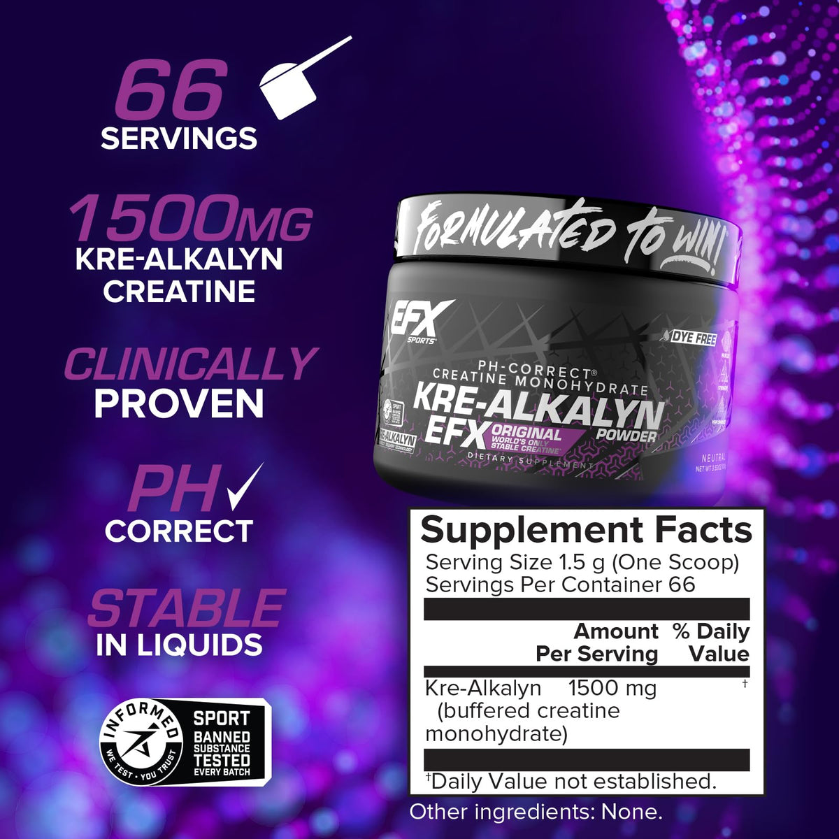 EFX Sports Kre-Alkalyn EFX Powder | pH Correct Creatine Monohydrate Powder Supplement | Strength, Muscle Growth & Performance | 66 Servings (Unflavored) EFX SportsBuy Supplements Australia