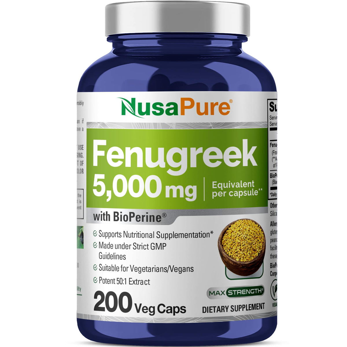 NusaPure Fenugreek Capsules, 50:1 Extract, 100 mg Equivalent to 5,000mg, 200 Veggie Caps, Non-GMO, Vegan NusaPureBuy Supplements Australia