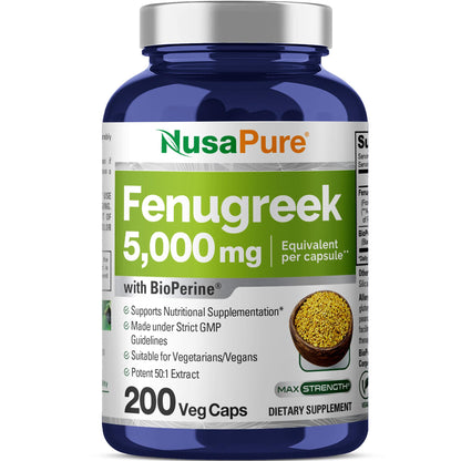 NusaPure Fenugreek Capsules, 50:1 Extract, 100 mg Equivalent to 5,000mg, 200 Veggie Caps, Non-GMO, Vegan NusaPureBuy Supplements Australia