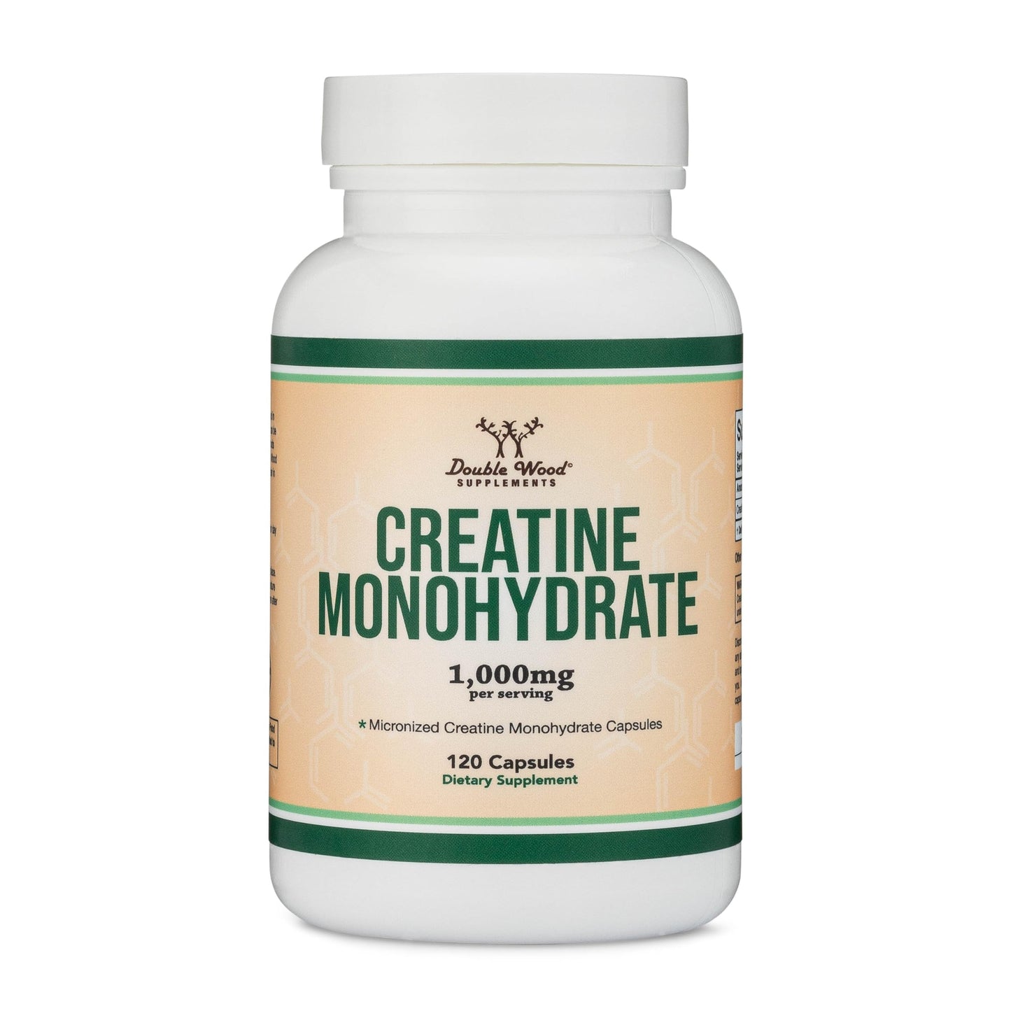 Creatine Monohydrate Capsules - 1g per Serving, 120 Count - No Fillers, Vegan Safe, Non-GMO, Gluten Free by Double Wood (Pack of 2)