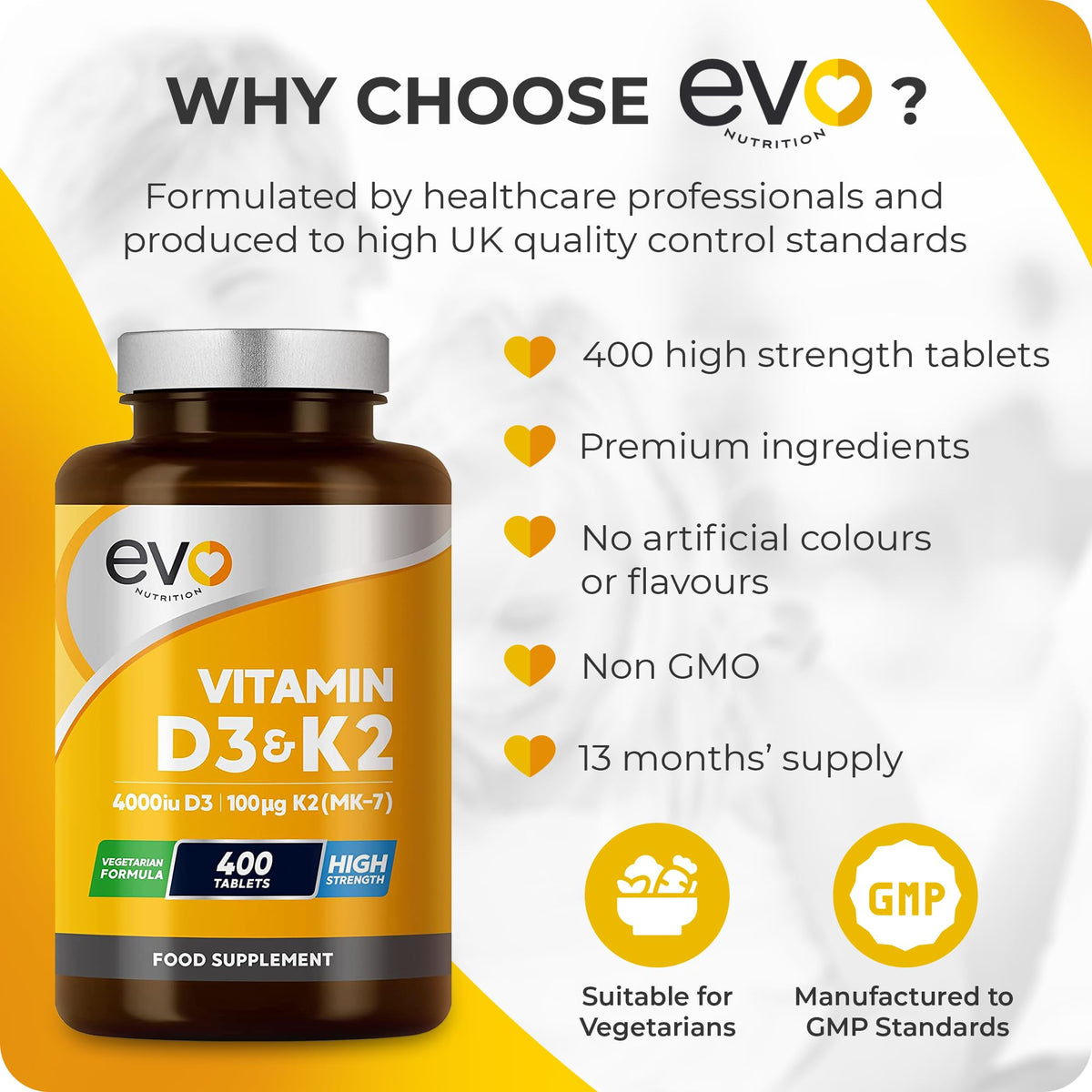 Vitamin D3 4000iu & Vitamin K2 100ug MK7 | 400 Vegetarian Tablets - 1 Year Supply EVO NUTRITIONBuy Supplements Australia