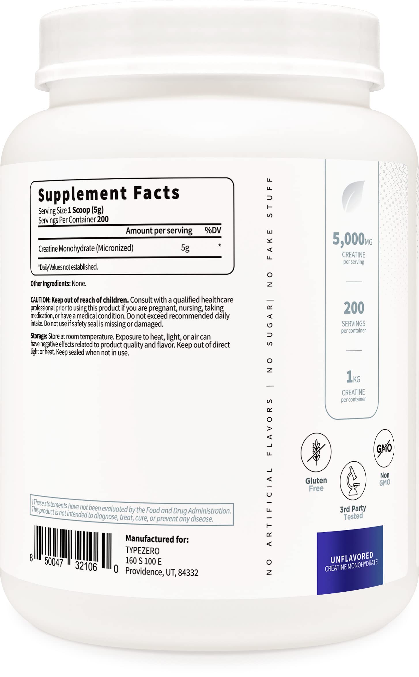 Type Zero Creatine Monohydrate (Unflavored) 1 KG, 5000mg (5g) Per Serving, Micronized, Zero Sugar, Keto Friendly & Gluten Free, 200 Servings Type ZeroBuy Supplements Australia