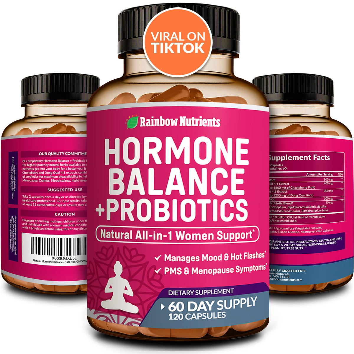 Hormone Balance + Probiotics for Women- Natural Menopause Relief, Weight Management, Bloating, Hot Flashes, PMS | Organic Maca, Chasteberry, Dong Quai & Black Cohosh | Non GMO |120 V Capsules Rainbow Nutrients, LLCBuy Supplements Australia