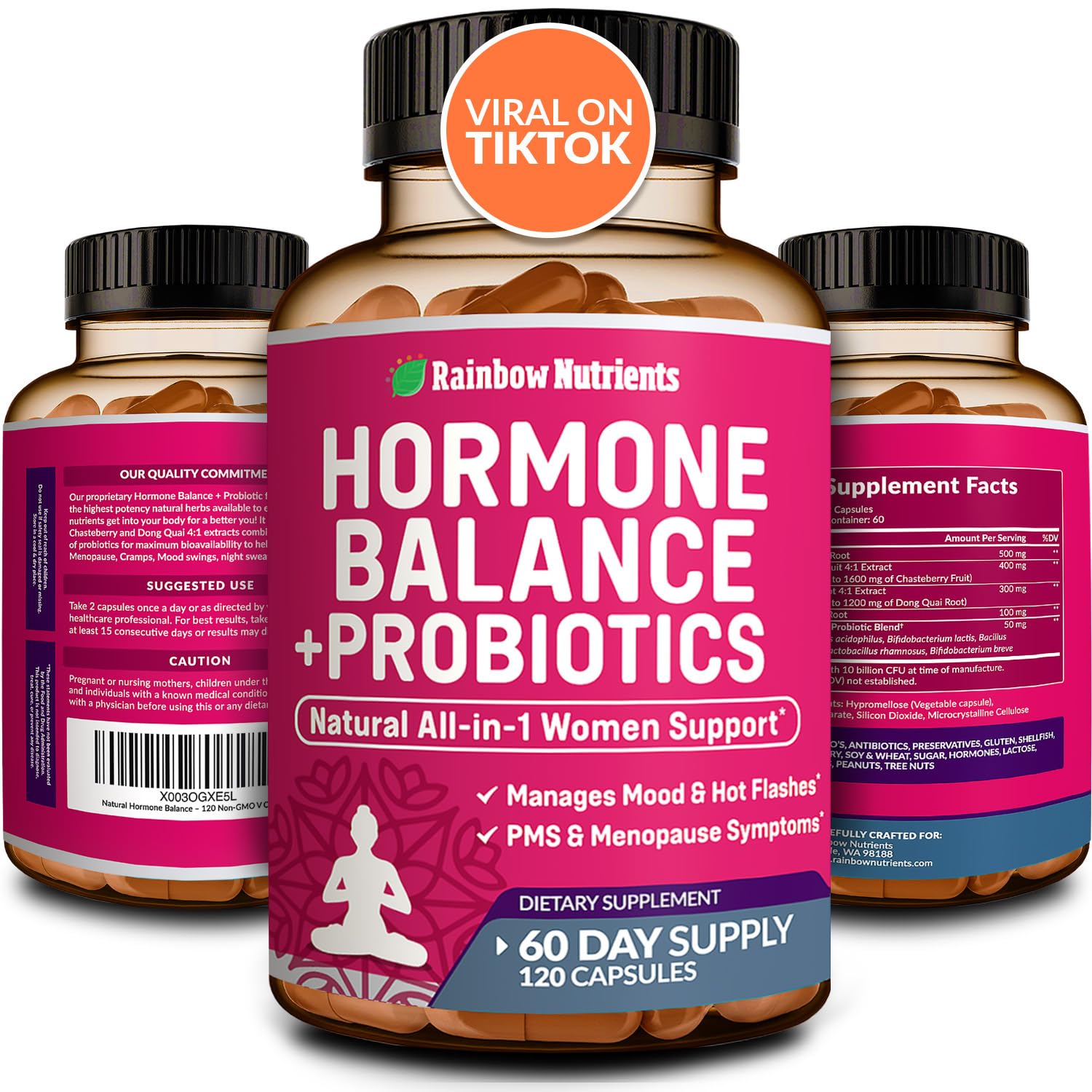 Hormone Balance + Probiotics for Women- Natural Menopause Relief, Weight Management, Bloating, Hot Flashes, PMS | Organic Maca, Chasteberry, Dong Quai & Black Cohosh | Non GMO |120 V Capsules Rainbow Nutrients, LLCBuy Supplements Australia