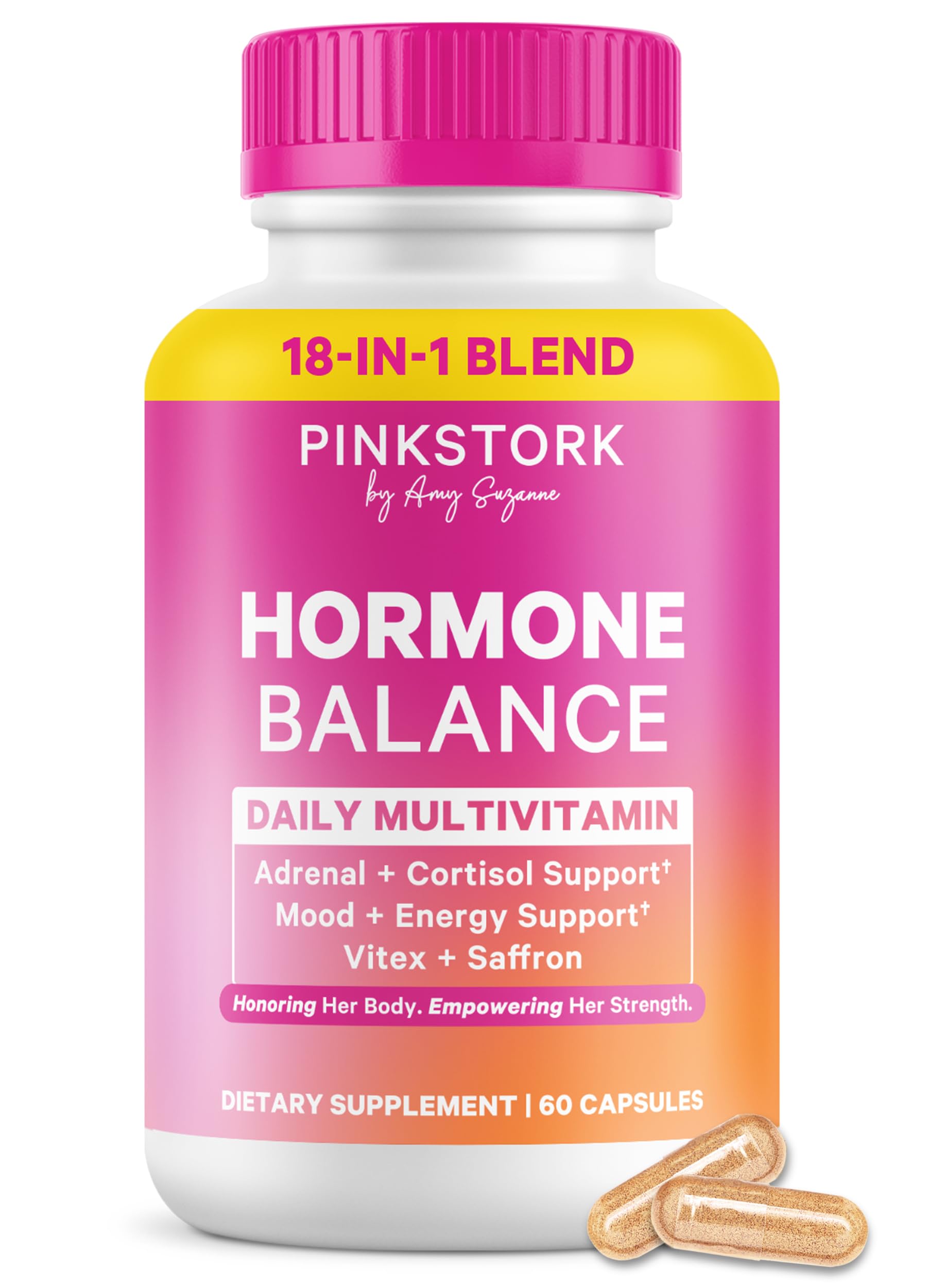 Pink Stork Hormone Balance Multivitamin for Women | 18-in-1 Vitex, Saffron, Ashwagandha, Magnesium | Mood, Energy, Cortisol, Adrenal Support | PMS, Perimenopause Support | 60 Vegan Capsules Pink StorkBuy Supplements Australia