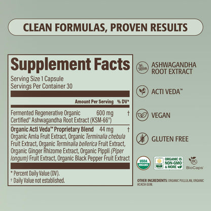 ELEVATE ORGANIC Regenerative Fermented KSM-66 Ashwagandha Vegan Capsules with Acti Veda™ (600mg, 30 Servings), Up to 150% More Effective Than KSM-66 Alone ELEVATE ORGANICBuy Supplements Australia