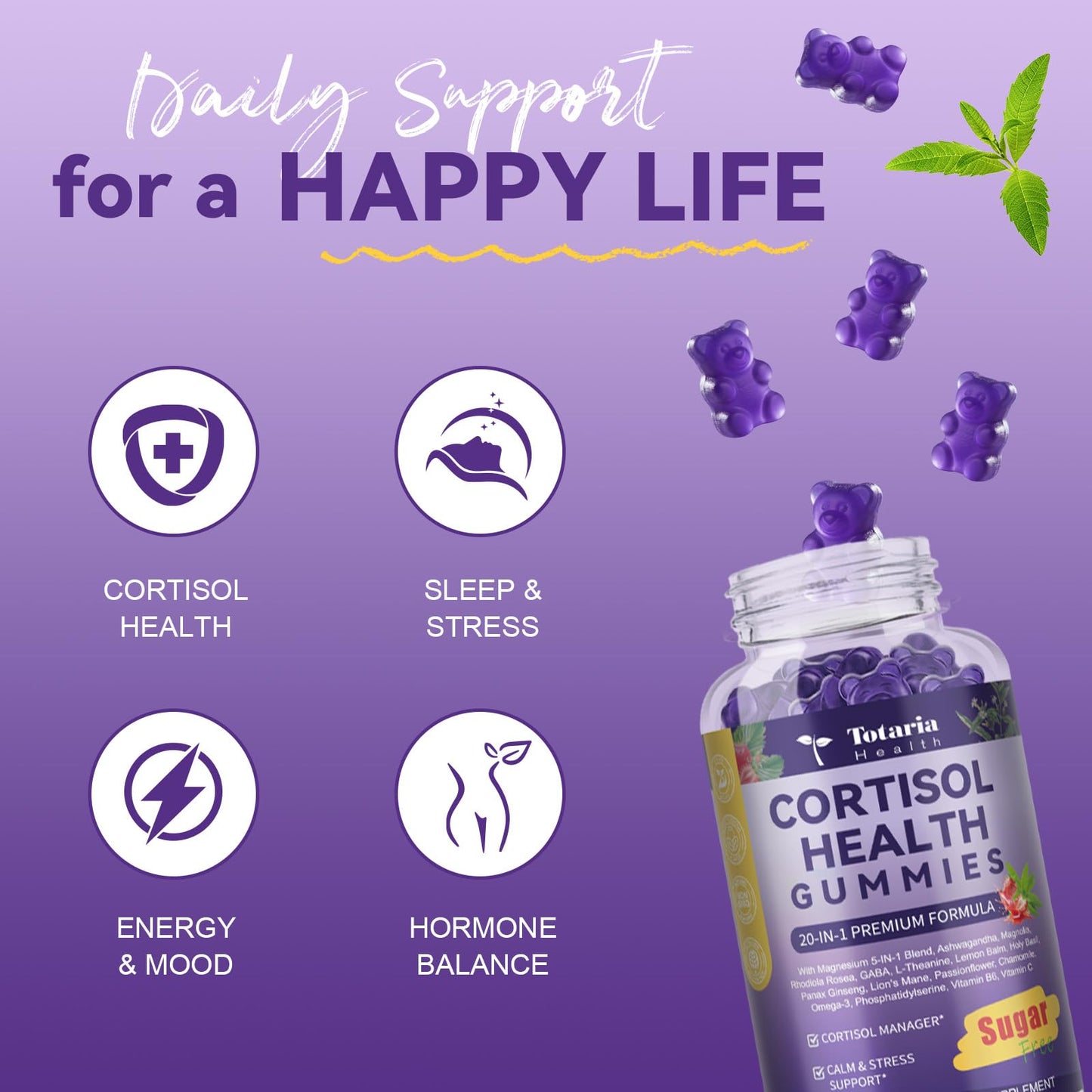 Cortisol Supplements for Women & Men 20-in-1 Cortisol Gummies with Ashwagandha Rhodiola Rosea Magnesium Phosphatidylserine Calm Focus Mood Support Healthy Cortisol Levels 30 Day Supply TotariaBuy Supplements Australia