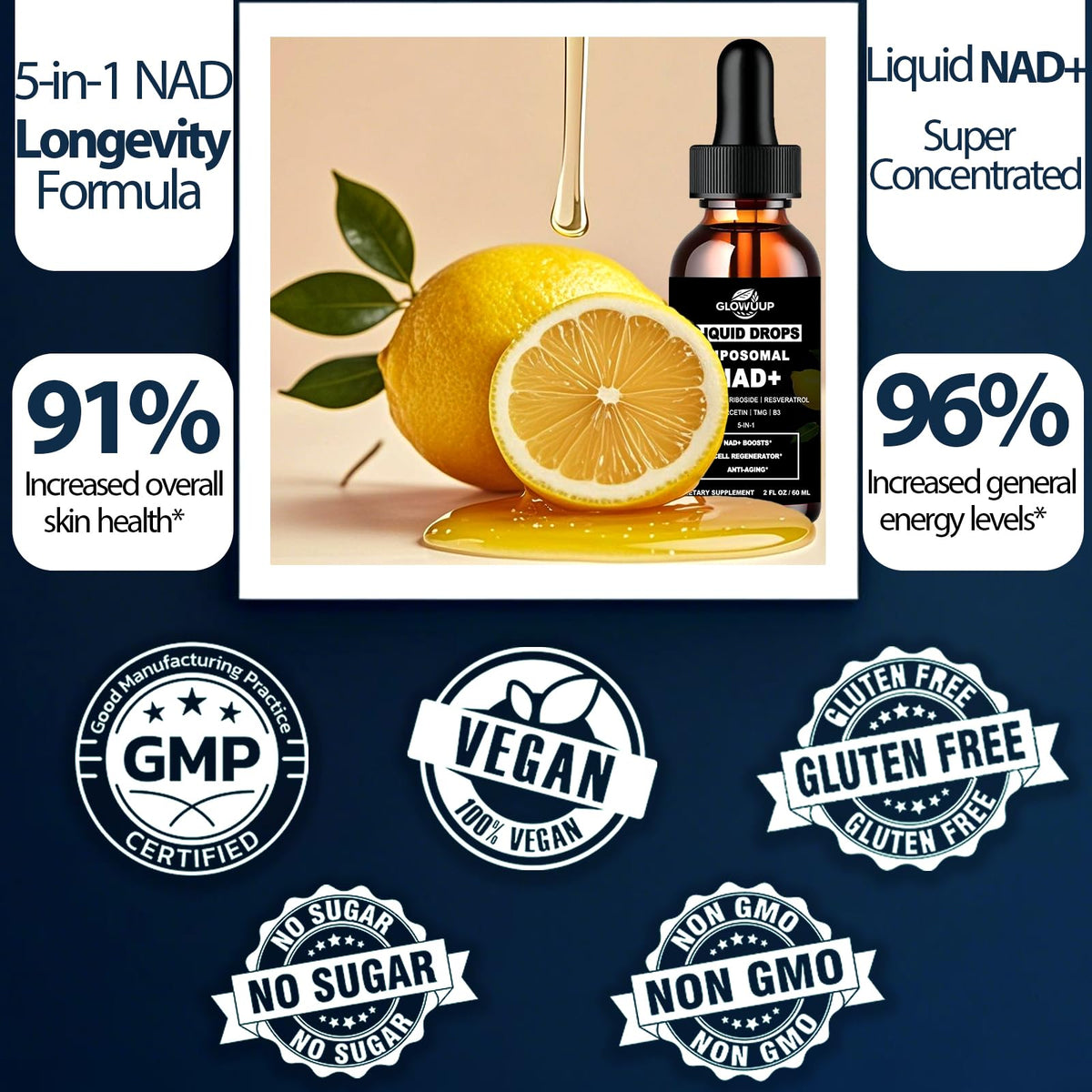 NAD Supplements for Women & Men, Liposomal NAD Nicotinamide Riboside Resveratrol 900mg w. B3 Vitamin Quercetin TMG, Liquid Resveratrol NAD Plus Supplement for Anti-Aging Energy Focus Longevity GLOVVUUPBuy Supplements Australia