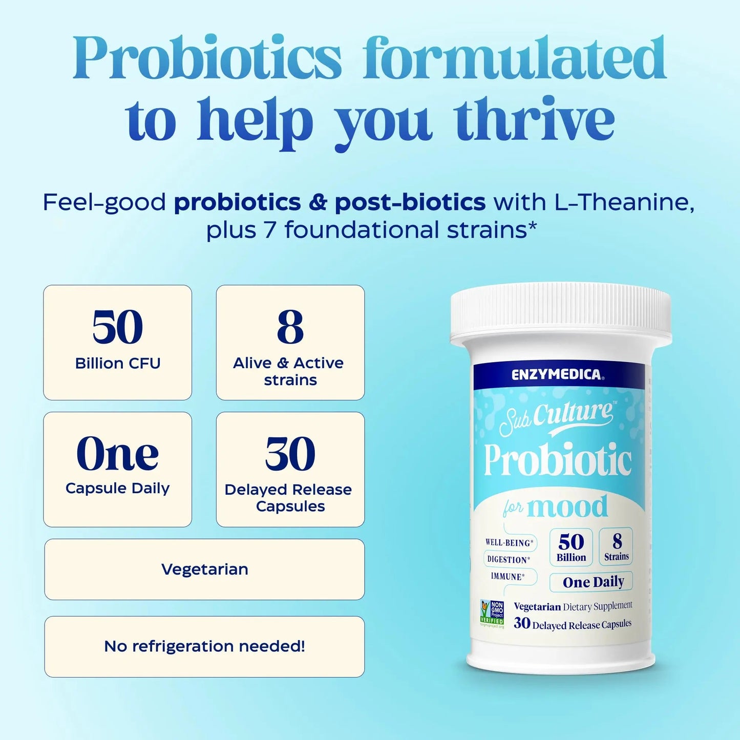 Enzymedica SubCulture Probiotics for Mood, Stress, & Sleep, 50 Billion CFU, Promotes Relaxation, Immune + Digestive Health & Regularity, 30 Count EnzymedicaBuy Supplements Australia