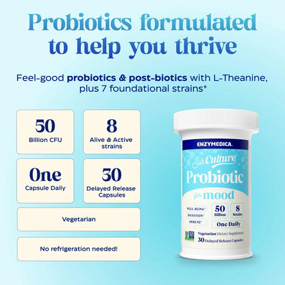 Enzymedica SubCulture Probiotics for Mood, Stress, & Sleep, 50 Billion CFU, Promotes Relaxation, Immune + Digestive Health & Regularity, 30 Count EnzymedicaBuy Supplements Australia