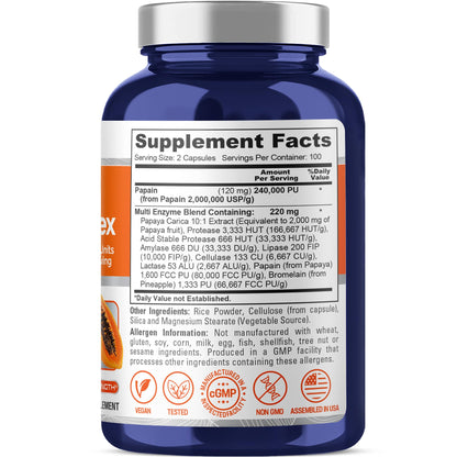 NusaPure Papaya Papain Enzyme Complex 240,000 PU - 200 Veggie Caps - Suitable for Vegetarian, Vegan Non-GMO NusaPureBuy Supplements Australia