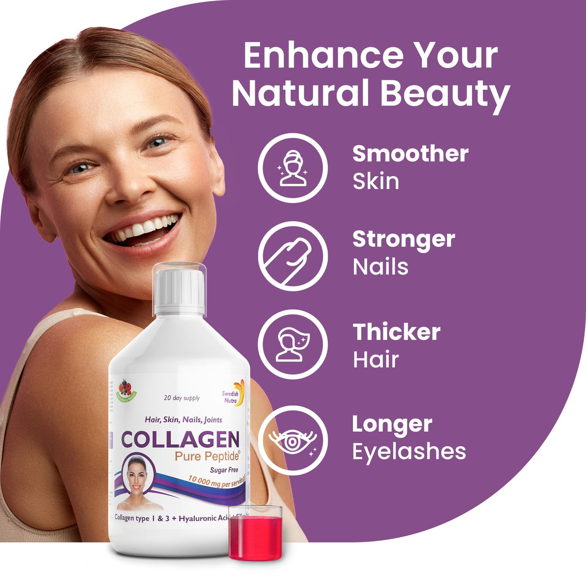 Swedish Nutra Liquid Bovine Collagen - Pack of 500ml, 20 Day Supply | Sugar Free Berry Flavour Swedish NutraBuy Supplements Australia
