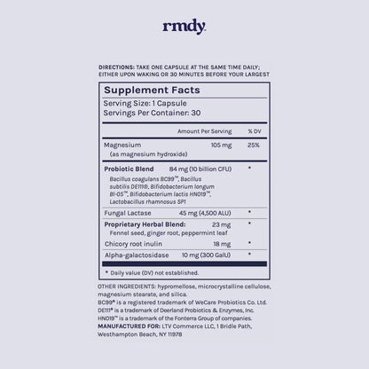 rmdy Constipation, Bloating, & Gas Relief | Relief from Diarrhea, & IBS | Probiotic for Digestive Health & Gut | 30 Capsules rmdyBuy Supplements Australia