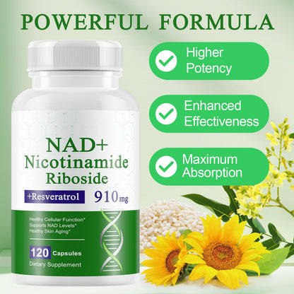 A r b c r n 120 Capsules NAD+ Supplement,NAD Nicotinamide Riboside Resveratrol 910mg for Men and Women, NR Supplement for Energy Anti-Aging Focus A r b c r nBuy Supplements Australia