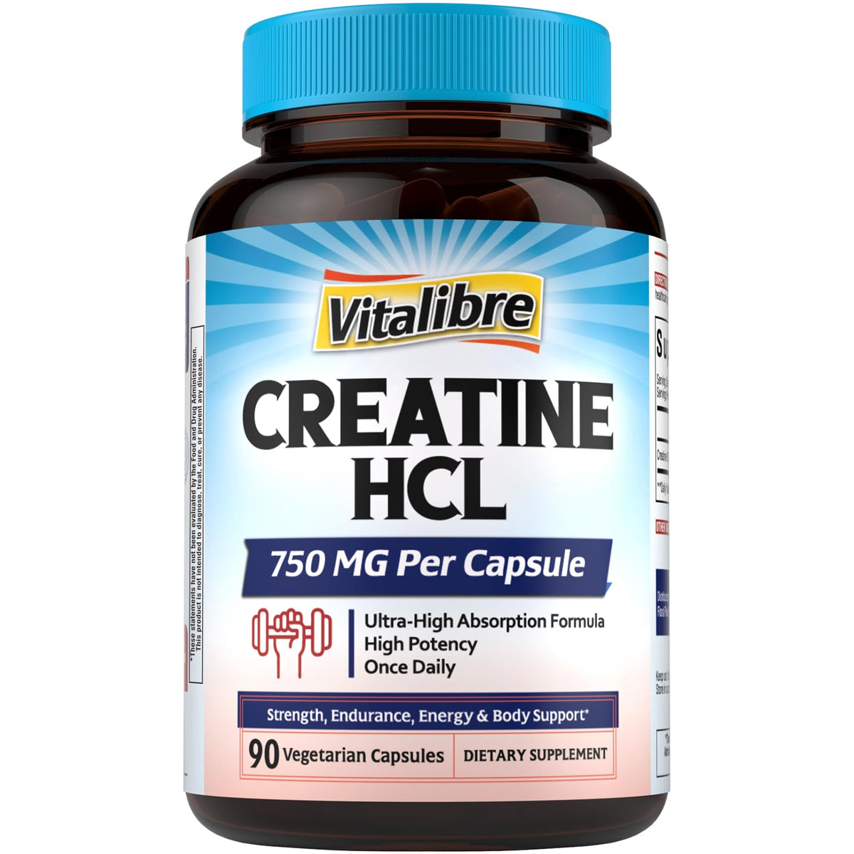 Vitalibre Creatine HCl Capsule, 750mg High Absorption Creatine Hydrochloride, Endurance, Strength, Fast Absorbing, No Load, No Bloat, Monohydrate Micronized Alternative, Once Daily, 90 Capsules VitalibreBuy Supplements Australia