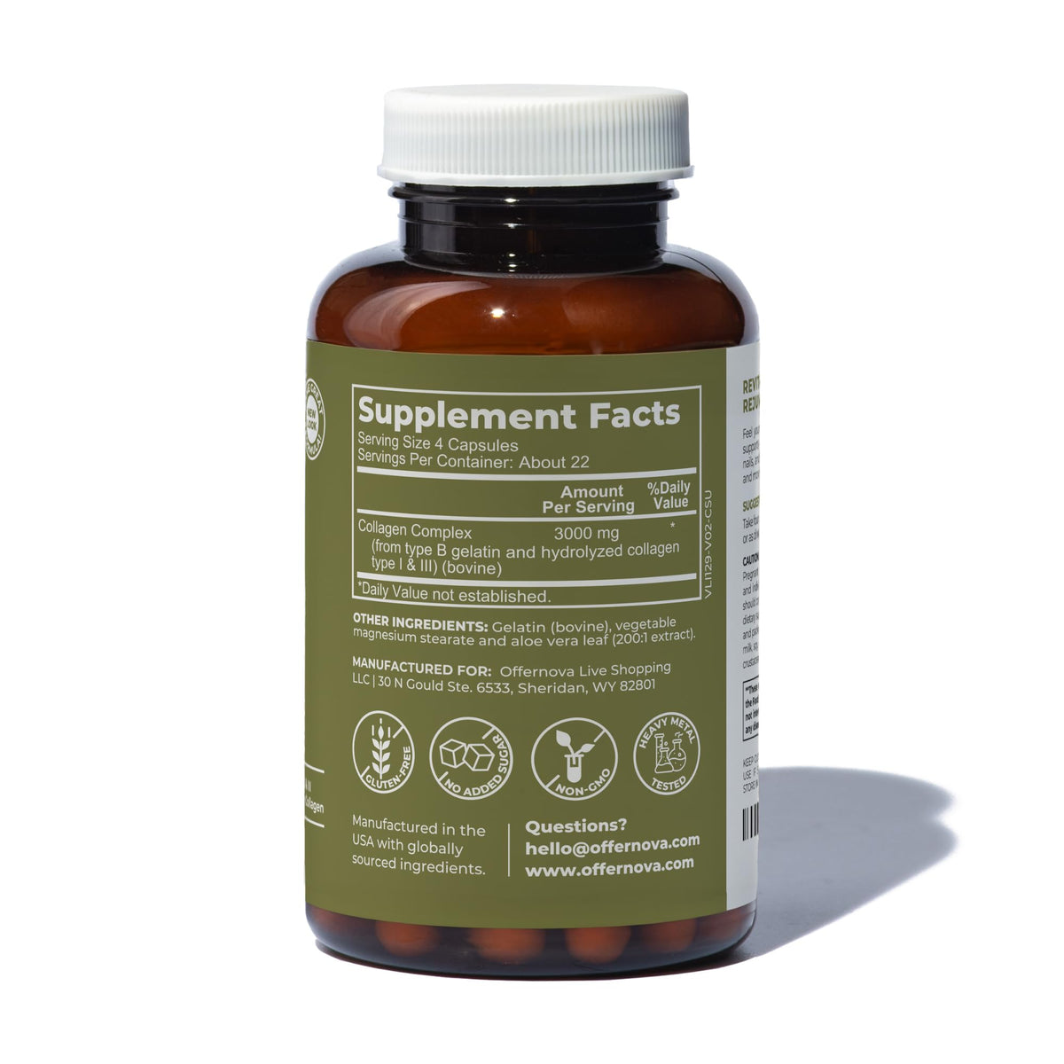 Offernova Collagen Ultra Hydrolyzed Collagen Supplements - 3000mg Anti Aging Bovine Collagen Peptides for Healthy Joints, Bones, Hair and Skin.