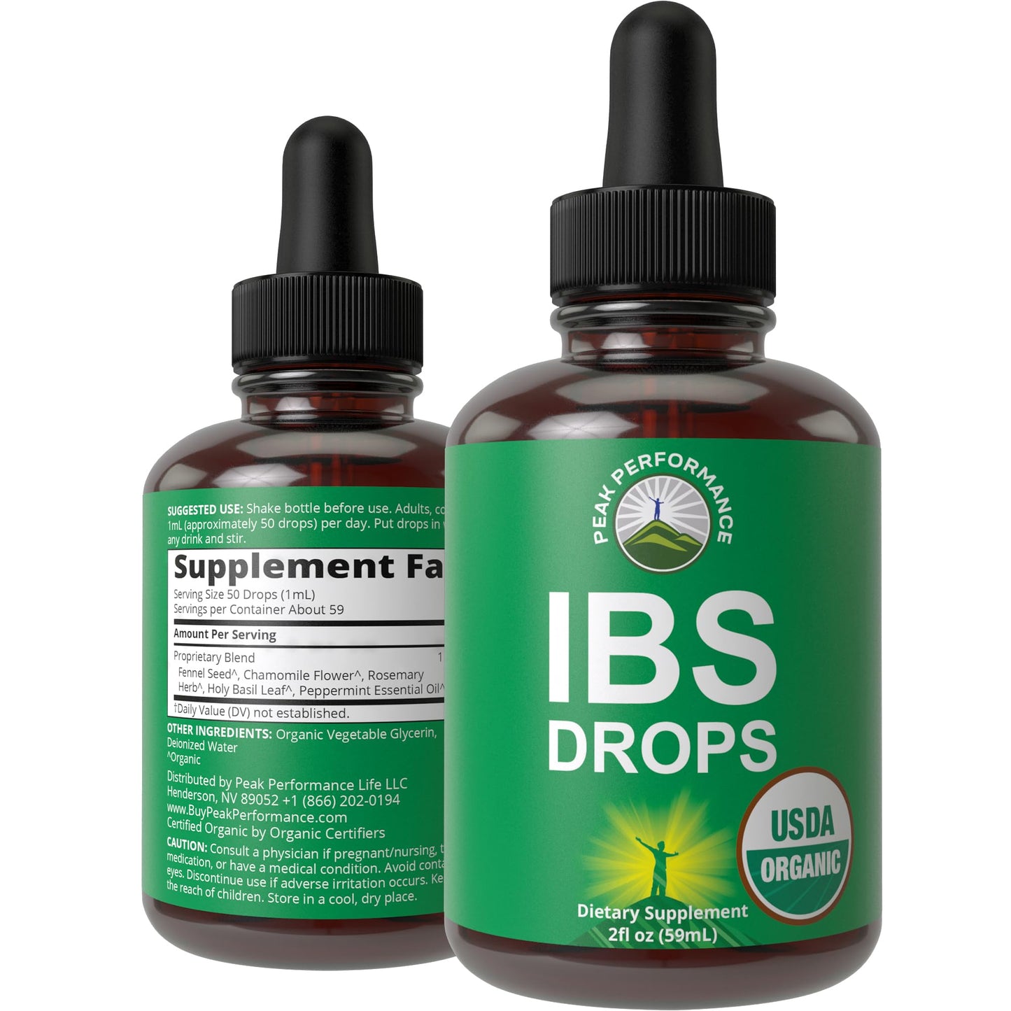 USDA Organic IBS Relief 5-in-1 Liquid Drops. for Ingestion, Bloating, Gas. Irritable Bowel Supplement with 5 Organic Ingredients. Peppermint Oil, Fennel Seed, Chamomile Flower, Rosemary, Holy Basil Peak PerformanceBuy Supplements Australia