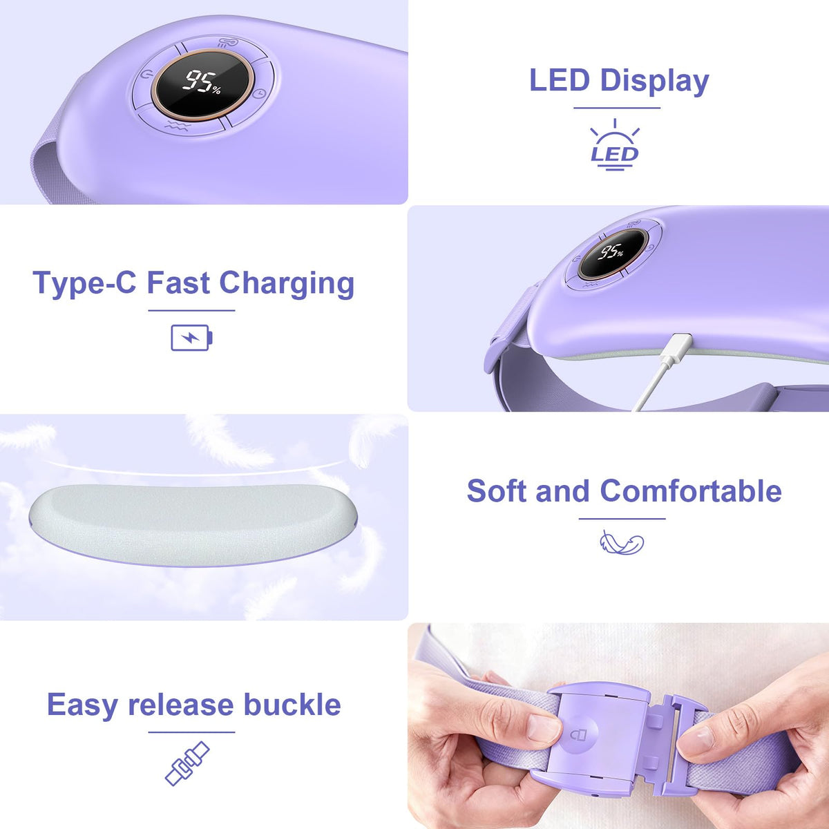 Heating Pad for Period Cramps, 3 Heat Levels and 3 Massage Modes, Portable Heating Pad for Menstrual Cramps Relief, Electric Heat Belt, Christmas Gifts for Women and Girl Stocking Stuffers(Purple) SZOBuy Supplements Australia