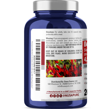 NusaPure Berberine HCI 20:1 Extract, 225 mg Equivalent to 4,500mg - 200 Veggie Caps - (Vegetarian, Non-GMO, Vegan) NusaPureBuy Supplements Australia