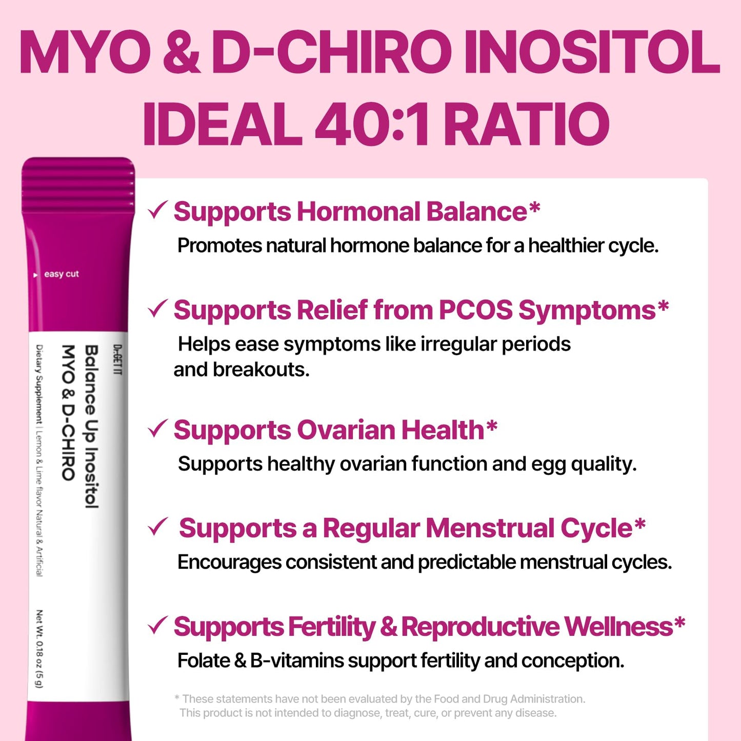 Dr.GET IT Balance Up Inositol 40:1 Myo & D-Chiro with Folate & Choline – Hormone Balance & Reproductive Health Support for Women – Lemon Lime Stick Powder, 30 Servings Dr.GET ITBuy Supplements Australia