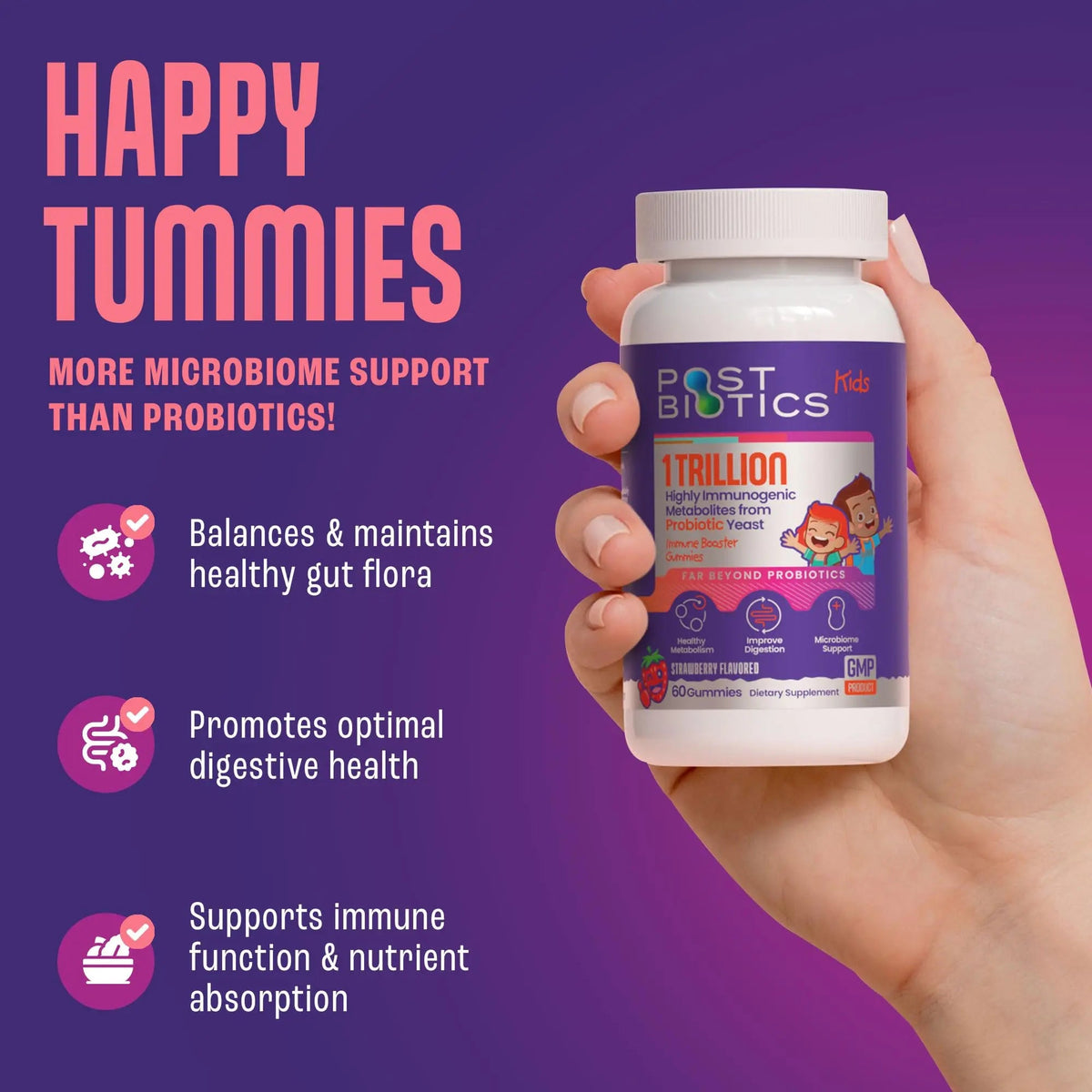 NAVEH PHARMA Postbiotics Kids Strawberry Gummies. Children’s Postbiotics, Ages 4+, 1 Trillion metabolites 200X Ingredients Than Probiotic Or Prebiotic. Gut Health, Immunity, Digestion & Microbiome NAVEH PHARMABuy Supplements Australia
