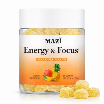 Energy & Focus Gummies | 100mg Natural Caffeine + L-Theanine + Vitamin B6 & B12 + CoQ10 | Nootropic Cognitive Brain Performance Supplement | No Crash or Jitters MAZIBuy Supplements Australia