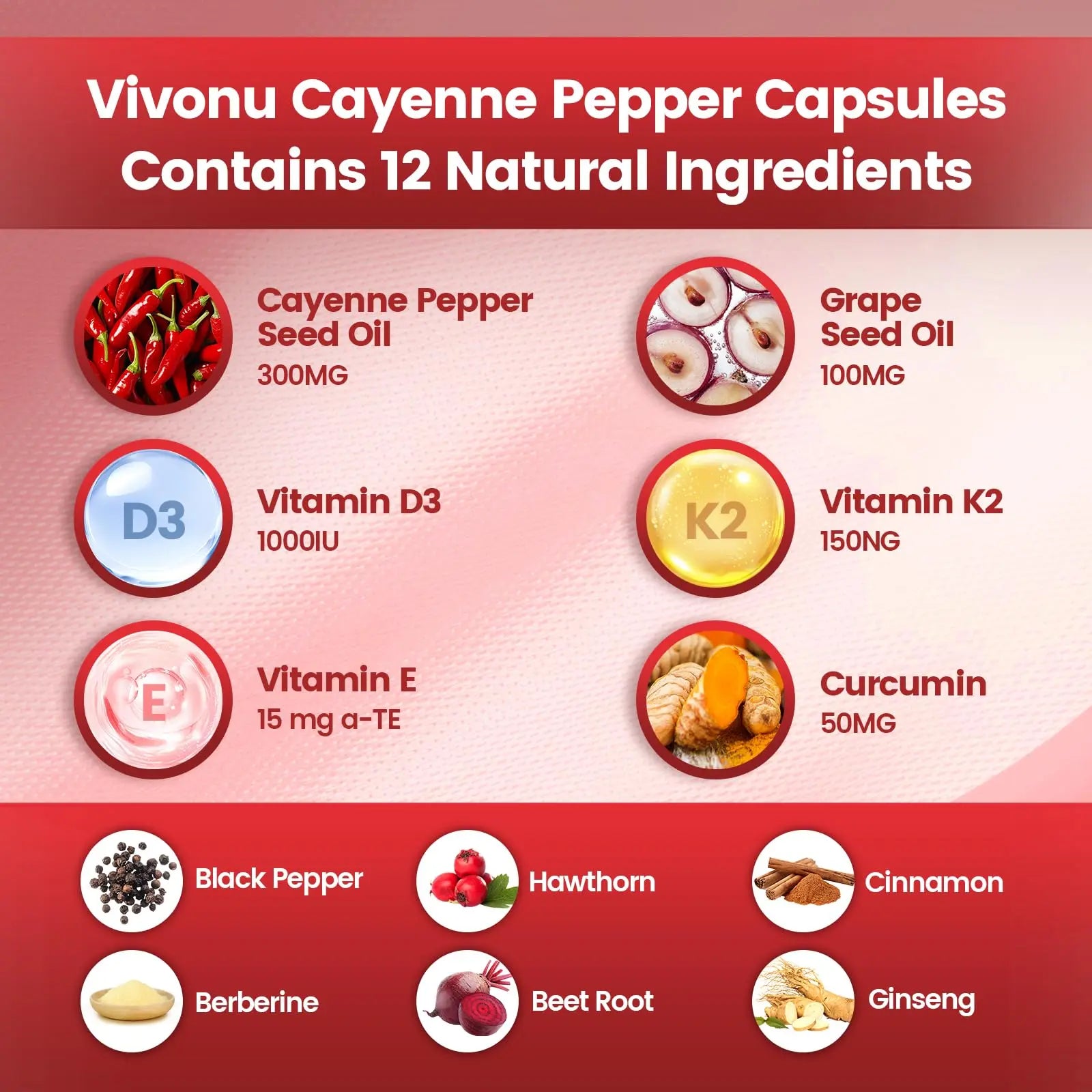 VivoNu Cayenne Pepper Softgels Supplement, Supports Leg Vein, Heart and Blood Vessel Health, with Vitamin E D3+K2 and Extracts of Grape Seed, Hawthorn VivoNu canada supplements