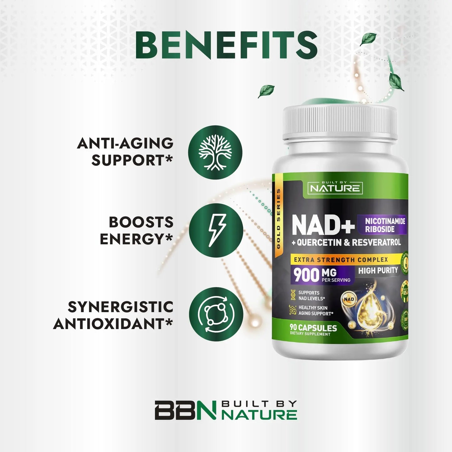 Built by Nature NAD Supplement – NAD+ Nicotinamide Riboside with Resveratrol & Quercetin 900mg Formula – NMN Alternative Supplement for Energy, Cellular Health & Anti-Aging – 90 Capsules Built by NatureBuy Supplements Australia