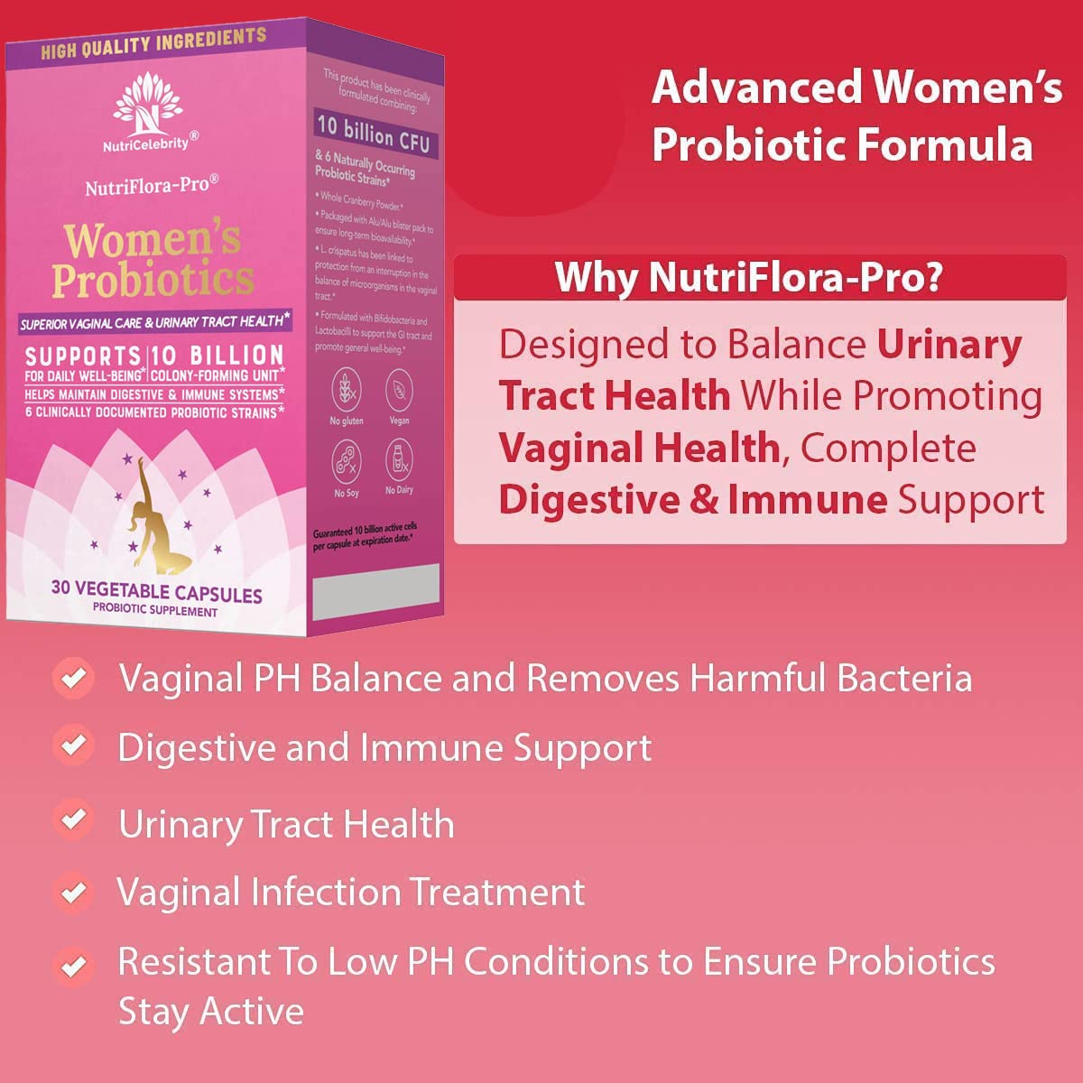 NutriCelebrity NutriFlora-Pro Probiotics for Women, Vaginal, Urinary Health, Immune System Digestive NutricelebrityBuy Supplements Australia