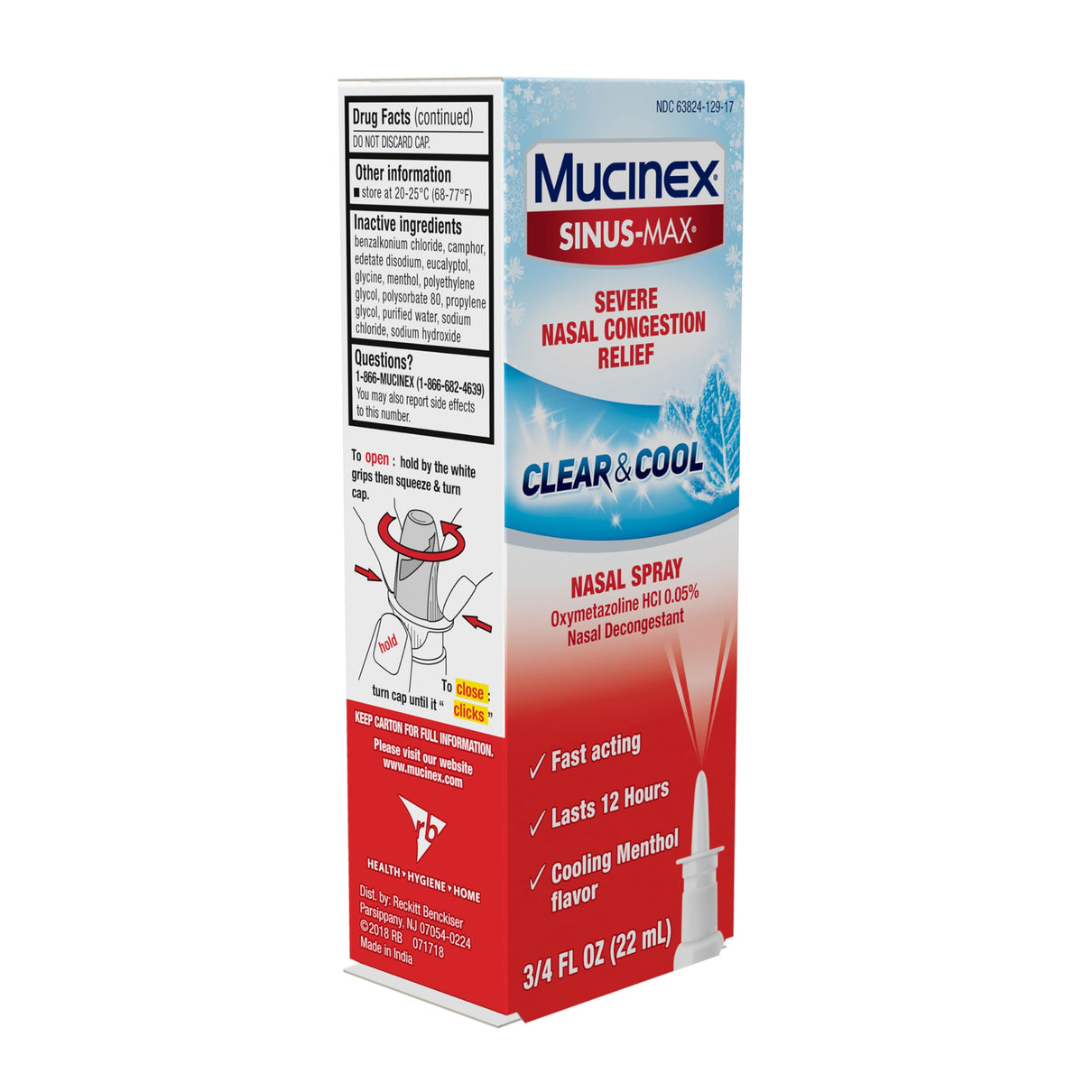 Mucinex Sinus-Max Nasal Spray Decongestant, 12 Hour Over-The-Counter Medication Nose Spray for Sinus Relief, Nasal Decongestants for Adults & Sinus Congestion, Clear & Cool 3/4 Fl Oz(22ML) Mucinex buy supplements Au