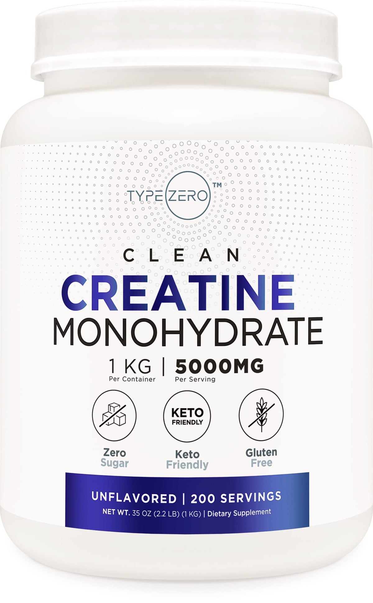 Type Zero Creatine Monohydrate (Unflavored) 1 KG, 5000mg (5g) Per Serving, Micronized, Zero Sugar, Keto Friendly & Gluten Free, 200 Servings Type ZeroBuy Supplements Australia