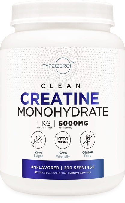 Type Zero Creatine Monohydrate (Unflavored) 1 KG, 5000mg (5g) Per Serving, Micronized, Zero Sugar, Keto Friendly & Gluten Free, 200 Servings Type ZeroBuy Supplements Australia