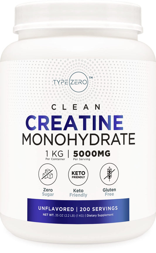 Type Zero Creatine Monohydrate (Unflavored) 1 KG, 5000mg (5g) Per Serving, Micronized, Zero Sugar, Keto Friendly & Gluten Free, 200 Servings Type ZeroBuy Supplements Australia